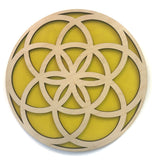 Flower Mandala in Yellow with Natural Birch wood finish